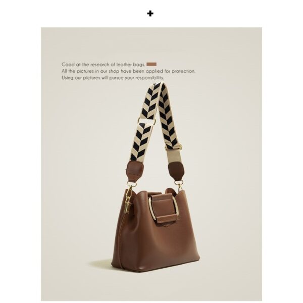 Crossbody Wide Shoulder Strap Portable Bucket Bag - Image 3