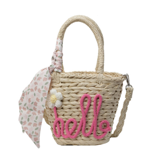 Woven Handbag Women's Fashion Letter Straw Cross Body Bag - Image 5