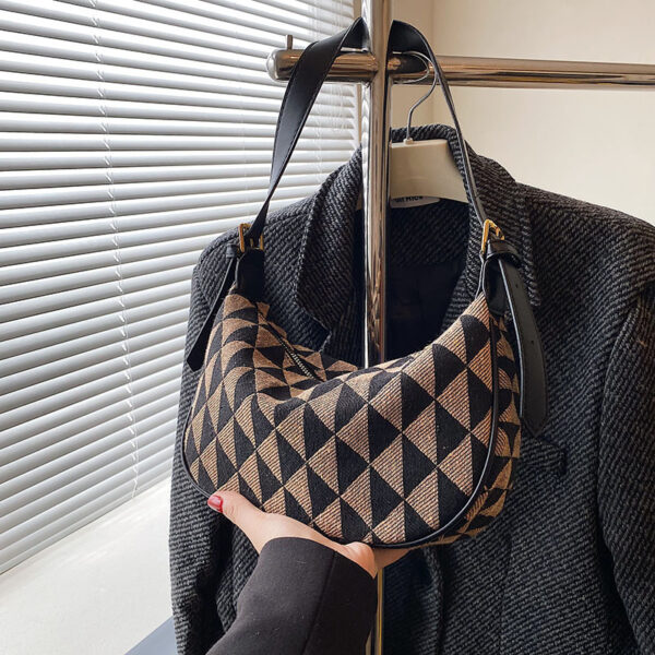 One Shoulder Canvas Rhombus Triangle Bag - Image 3