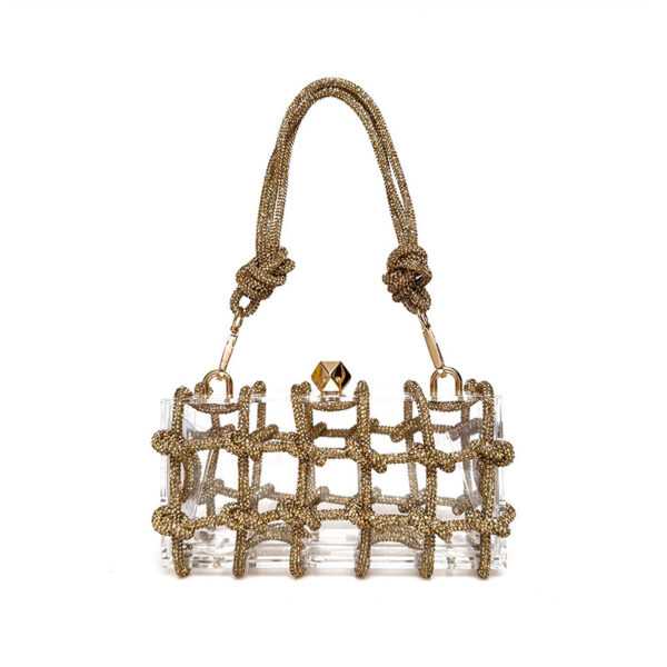 French Sweet Shiny Rhinestone Banquet Small Square Bag - Image 10