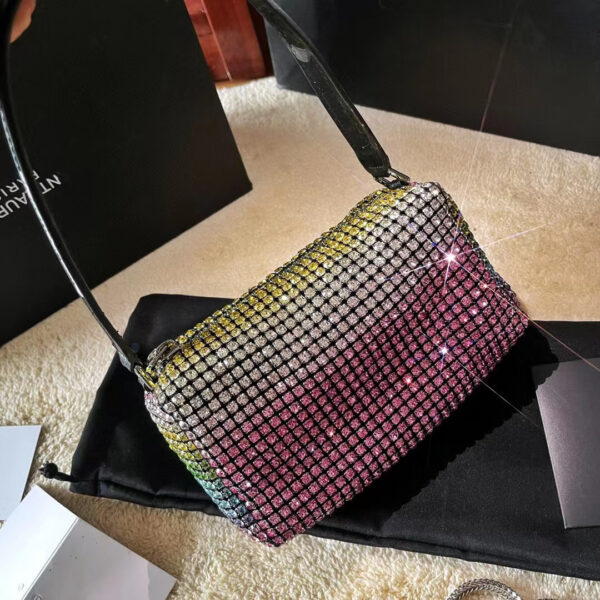 Small Square Bag Portable Rhinestone Satin Surface - Image 4