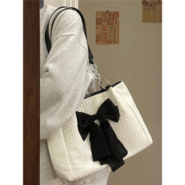 Bow Tote Large Capacity Canvas Shoulder Bag - Image 6