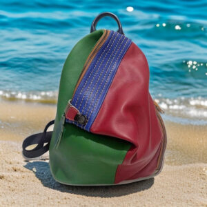 European And American Style Women's Leather Backpack Color Leather Stitching Lock Anti-theft Zipper Travel Bag