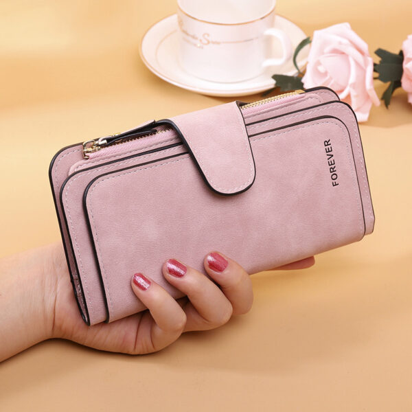 Women's Long Wallet Trifold Matte Leather Clutch - Image 3