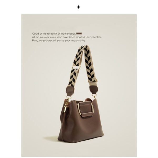 Crossbody Wide Shoulder Strap Portable Bucket Bag - Image 4