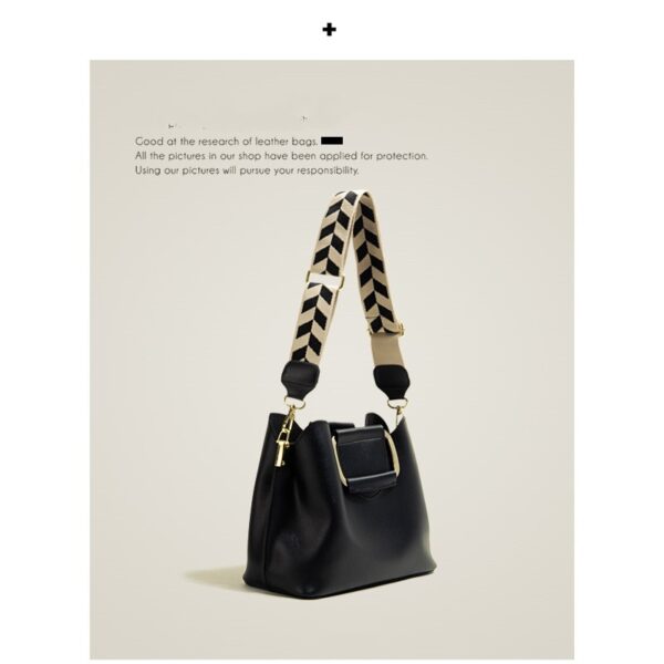 Crossbody Wide Shoulder Strap Portable Bucket Bag - Image 5