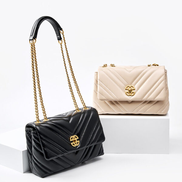 Women's Cowhide Diamond Chain Square Shoulder Messenger Bag - Image 2