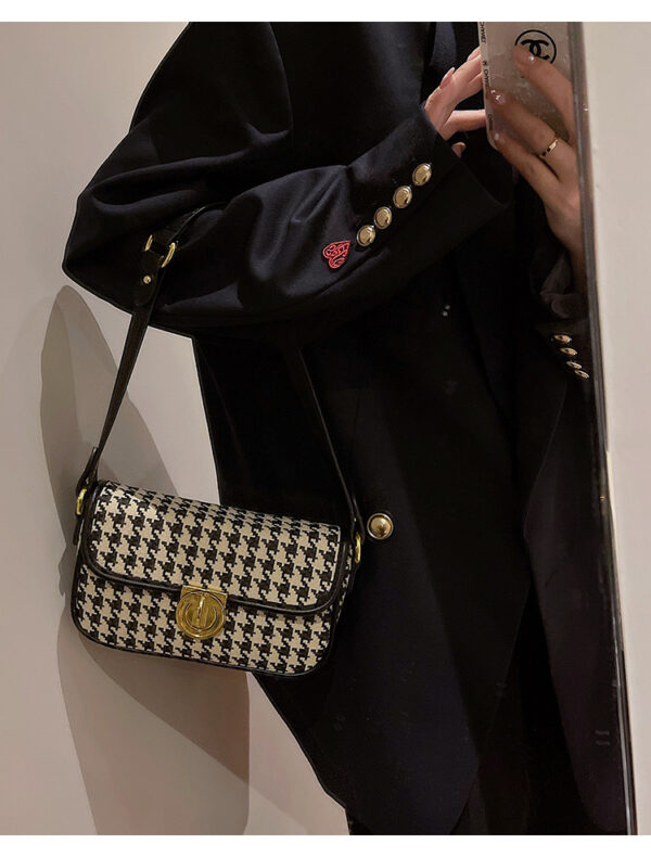 Women's Houndstooth One Shoulder Underarm Baguette Bag - Image 2