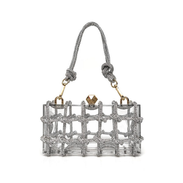 French Sweet Shiny Rhinestone Banquet Small Square Bag - Image 8