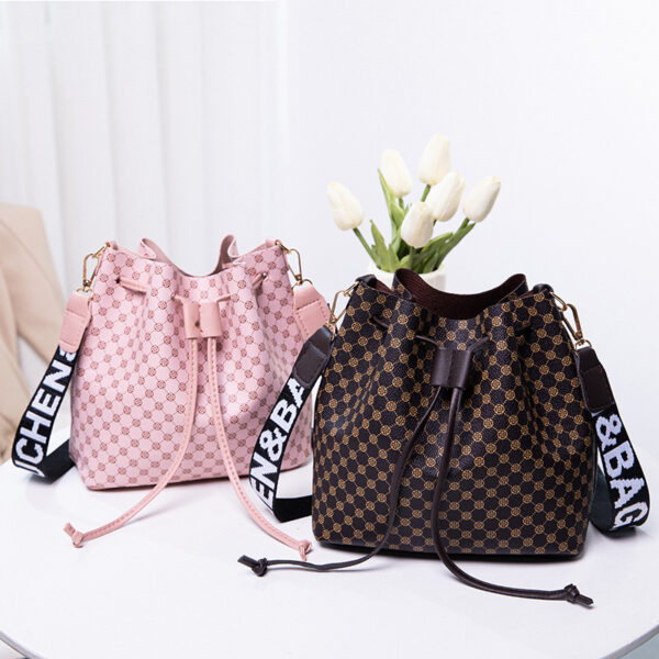 Printed Bucket Bag PU Multi Layer Soft Leather Women's Fashion Simple Shoulder Bag Fashion Women's Crossbody Bag - Image 4