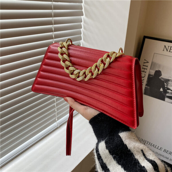 Indentation Plaid Chain Portable Shoulder Bag Red Bridal Bag Women - Image 4