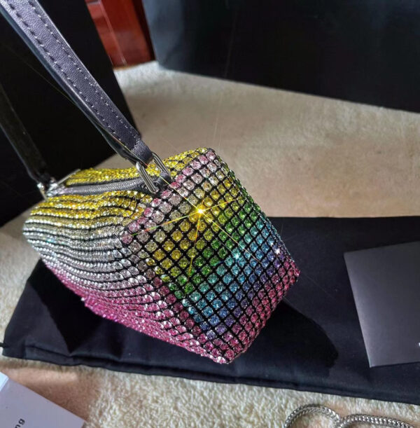 Small Square Bag Portable Rhinestone Satin Surface - Image 5