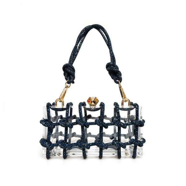 French Sweet Shiny Rhinestone Banquet Small Square Bag - Image 9