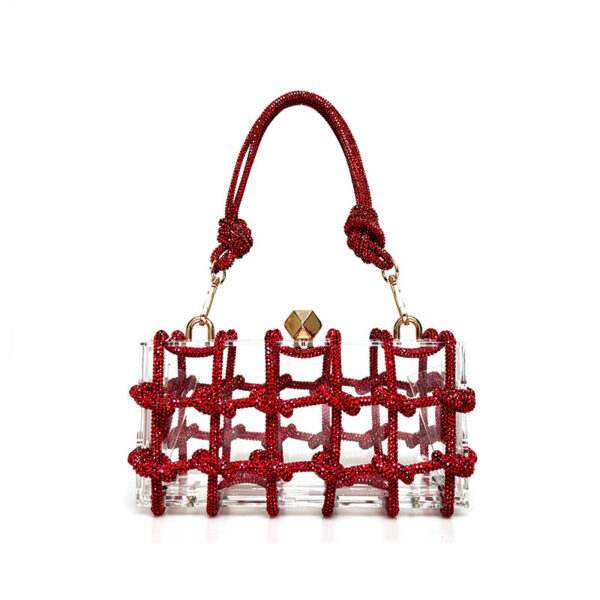 French Sweet Shiny Rhinestone Banquet Small Square Bag - Image 6