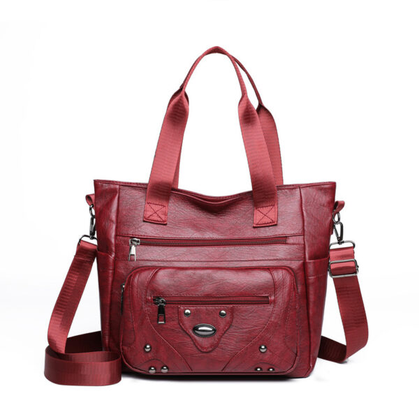 Large Capacity Soft Leather Washed Leisure Commute Shoulder Bag - Image 8