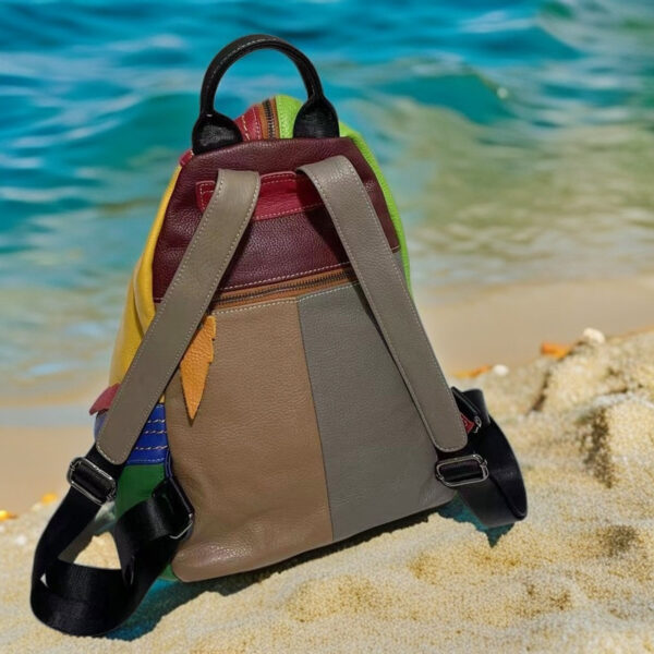 European And American Style Women's Leather Backpack Color Leather Stitching Lock Anti-theft Zipper Travel Bag - Image 3