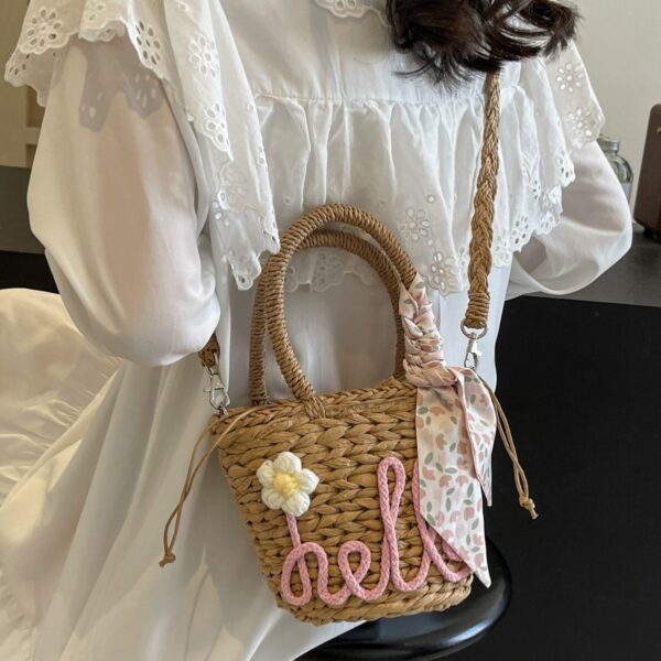 Woven Handbag Women's Fashion Letter Straw Cross Body Bag - Image 2