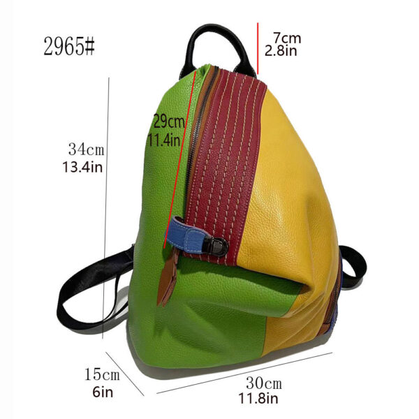 European And American Style Women's Leather Backpack Color Leather Stitching Lock Anti-theft Zipper Travel Bag - Image 5