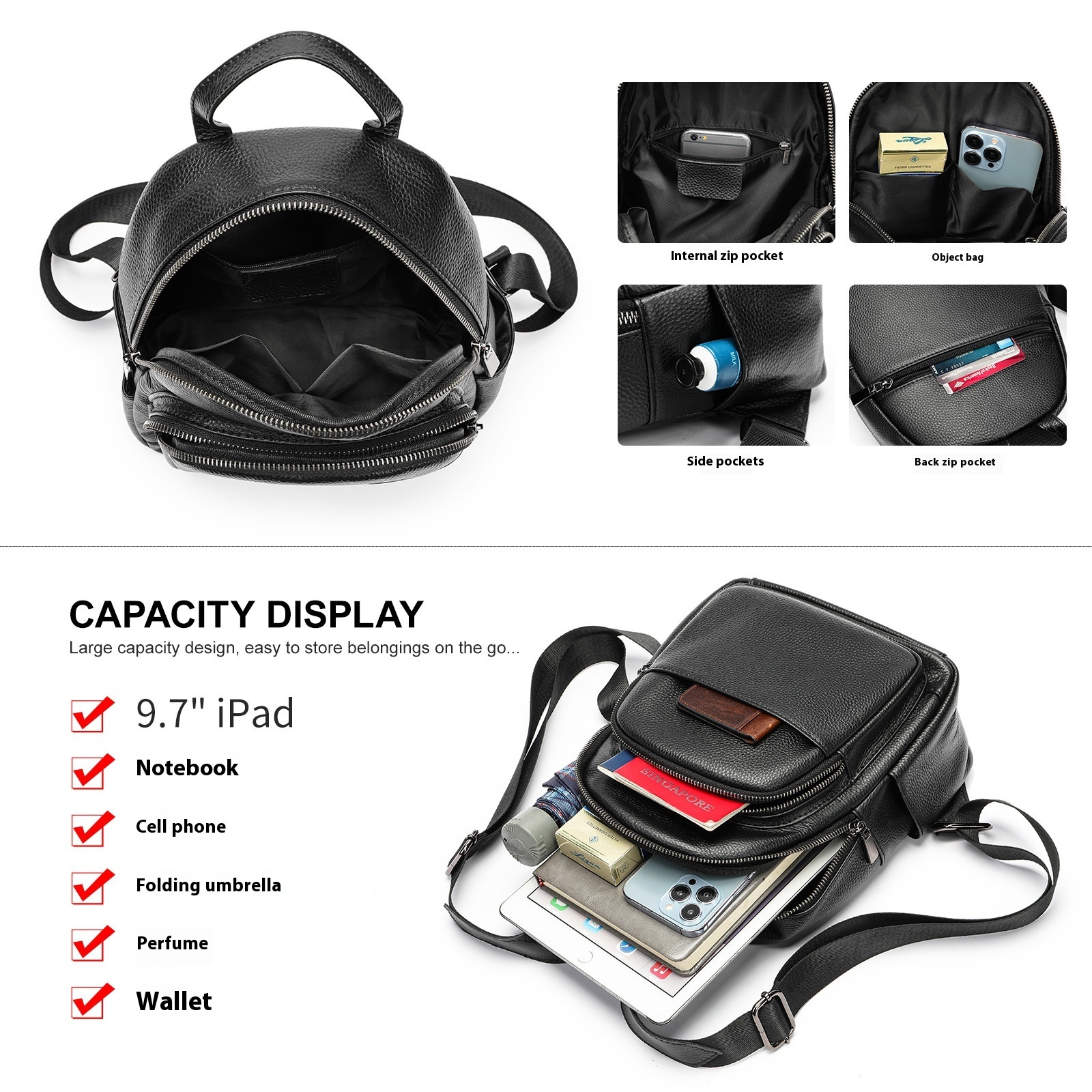 Women's Affordable Luxury Fashion Leather Portable Backpack - Image 3