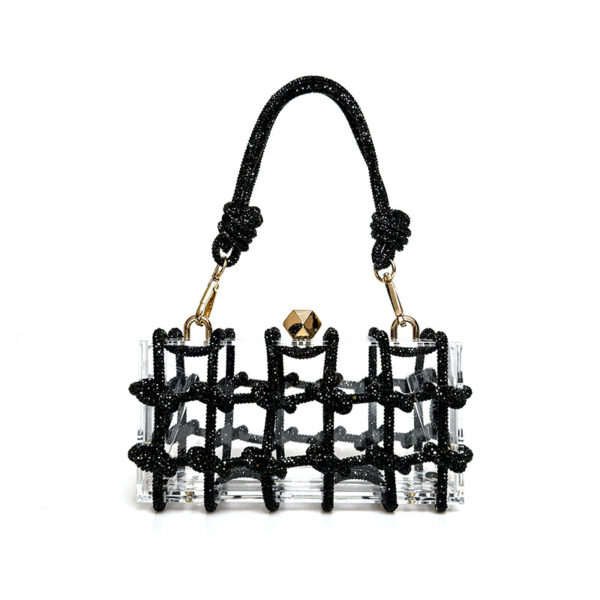French Sweet Shiny Rhinestone Banquet Small Square Bag - Image 5