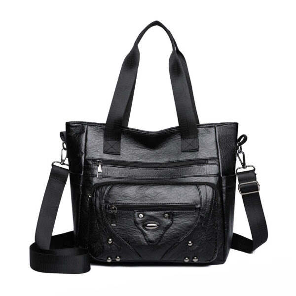 Large Capacity Soft Leather Washed Leisure Commute Shoulder Bag - Image 7
