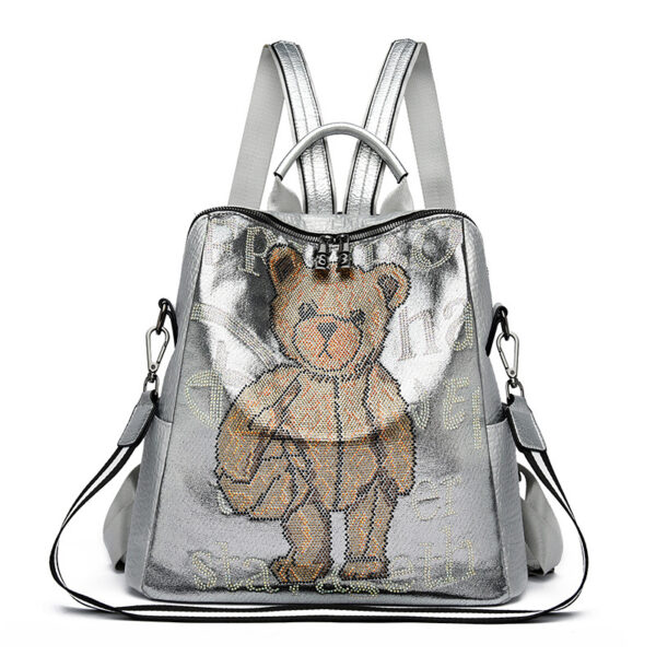 Women's Letter Multi-functional Rhinestone Bear Leather Backpack - Image 4