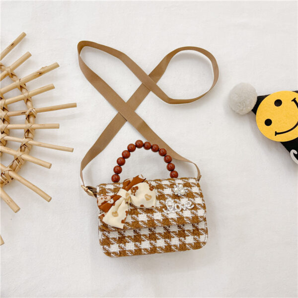 Brown Plaid Crossbody Bag Pearl Tote - Image 9