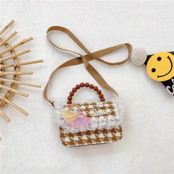 Brown Plaid Crossbody Bag Pearl Tote - Image 8