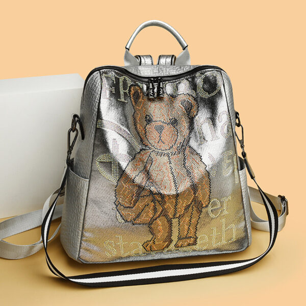 Women's Letter Multi-functional Rhinestone Bear Leather Backpack - Image 3