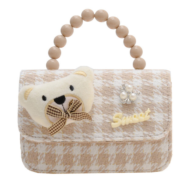 Brown Plaid Crossbody Bag Pearl Tote - Image 5