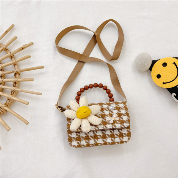 Brown Plaid Crossbody Bag Pearl Tote - Image 10