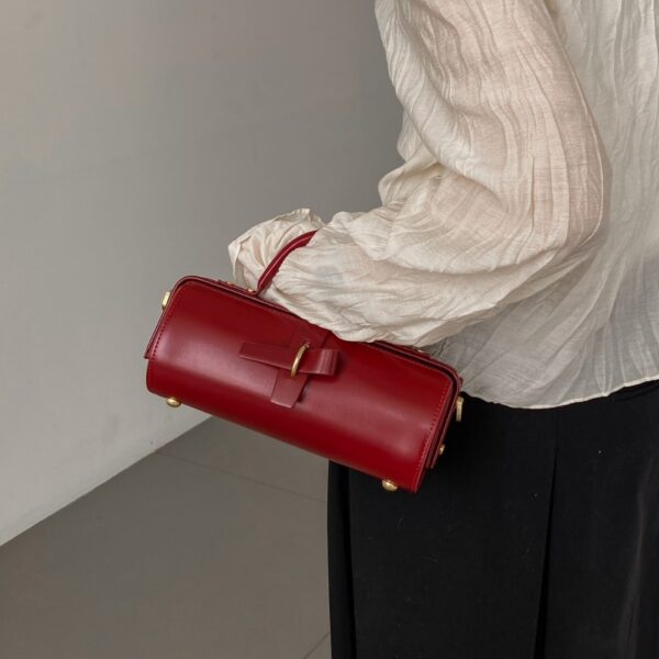 First Layer Cowhide Underarm Single Shoulder Cylinder Messenger Bag - Image 2