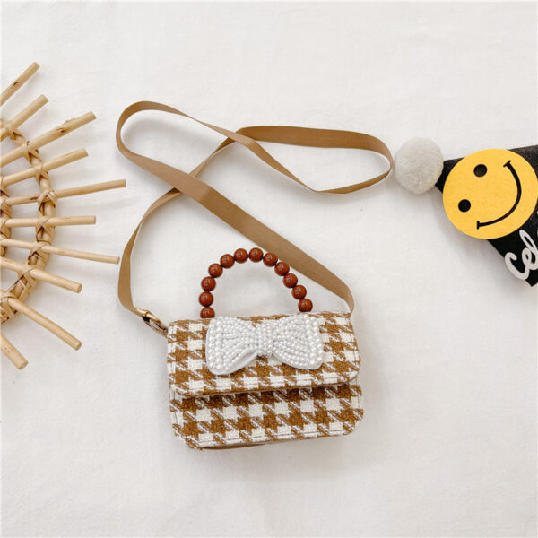 Brown Plaid Crossbody Bag Pearl Tote - Image 7