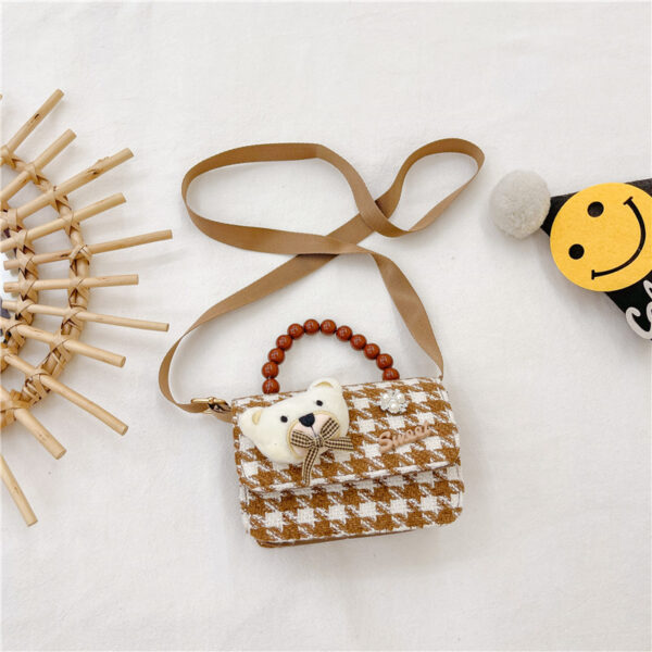 Brown Plaid Crossbody Bag Pearl Tote - Image 6
