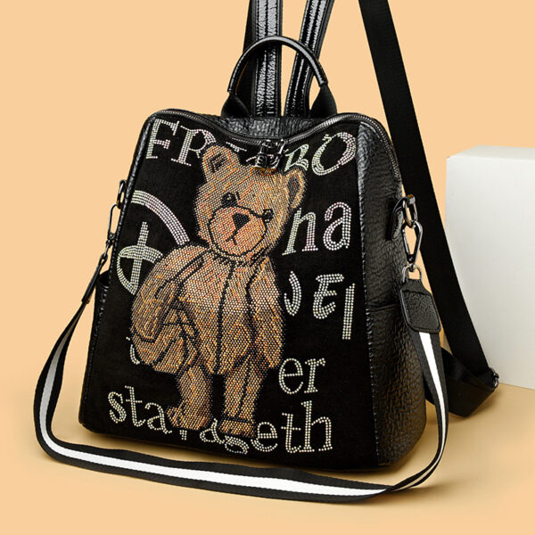 Women's Letter Multi-functional Rhinestone Bear Leather Backpack
