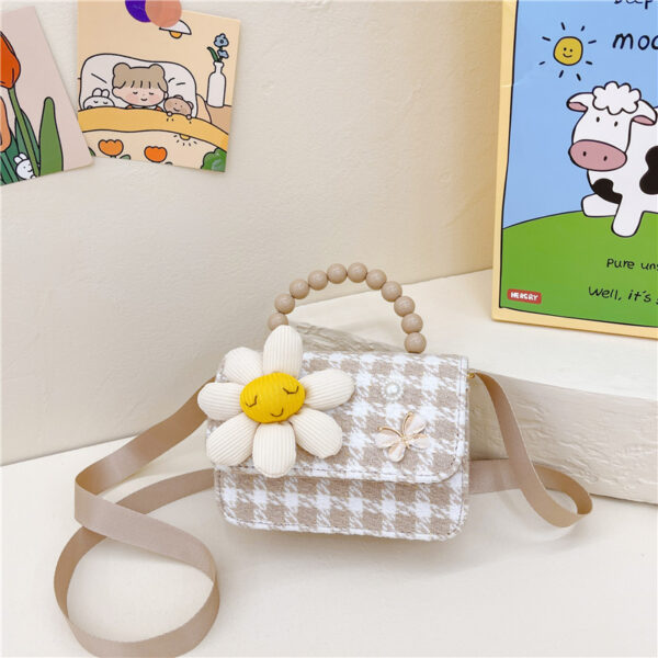 Brown Plaid Crossbody Bag Pearl Tote - Image 2