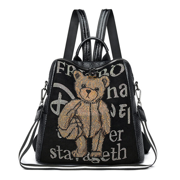 Women's Letter Multi-functional Rhinestone Bear Leather Backpack - Image 5