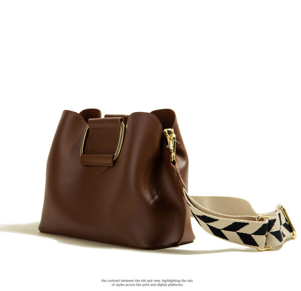 Crossbody Wide Shoulder Strap Portable Bucket Bag - Image 6