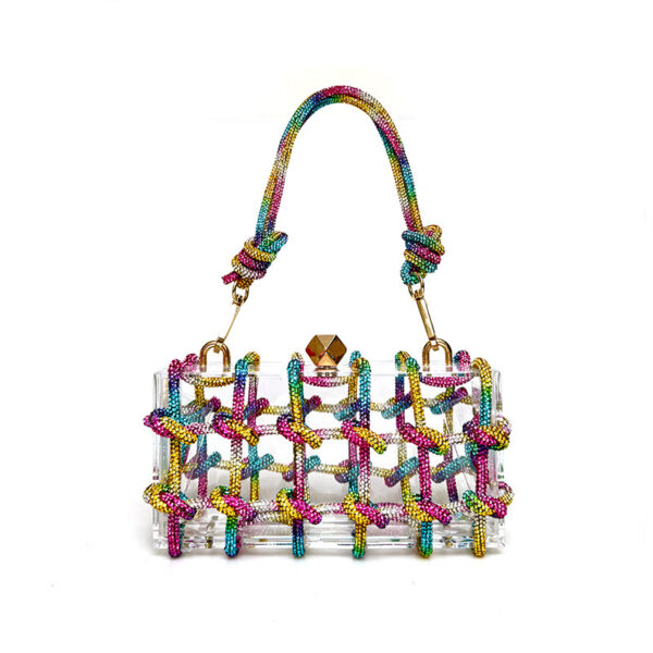 French Sweet Shiny Rhinestone Banquet Small Square Bag - Image 3