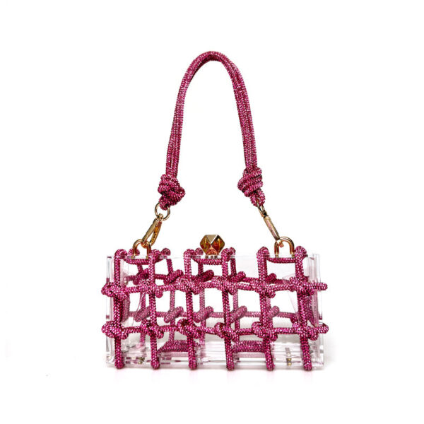French Sweet Shiny Rhinestone Banquet Small Square Bag - Image 7