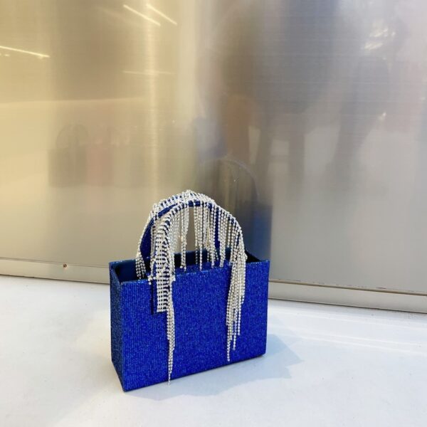 National Network Red Rhinestone Tassel Chain Small Square Bag Fashion Portable - Image 3