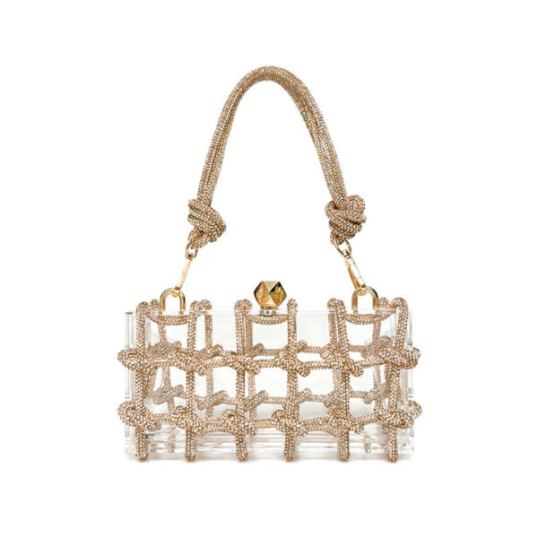 French Sweet Shiny Rhinestone Banquet Small Square Bag - Image 2