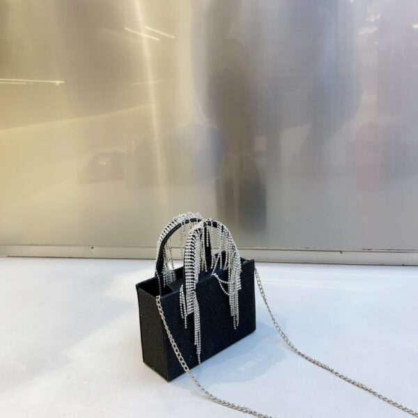 National Network Red Rhinestone Tassel Chain Small Square Bag Fashion Portable - Image 7
