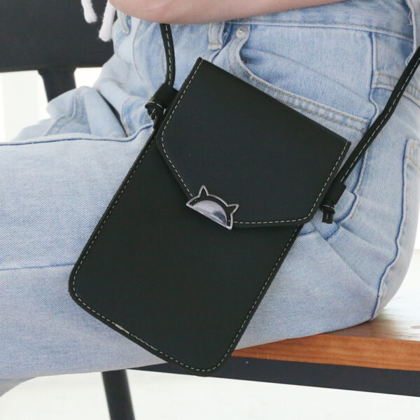 Touch Screen Women's Cat Metal Decoration Transparent Magic Multifunctional Mobile Phone Bag