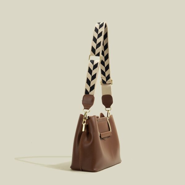 Crossbody Wide Shoulder Strap Portable Bucket Bag - Image 2