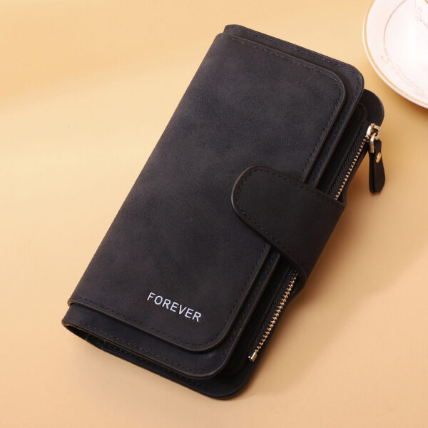 Women's Long Wallet Trifold Matte Leather Clutch - Image 5