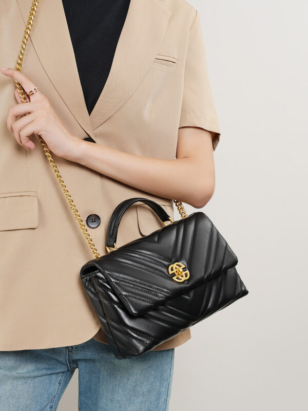 Women's Cowhide Diamond Chain Square Shoulder Messenger Bag - Image 7