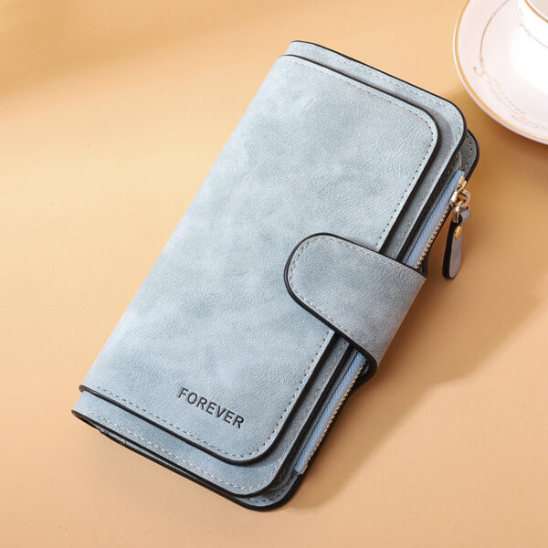 Women's Long Wallet Trifold Matte Leather Clutch - Image 10