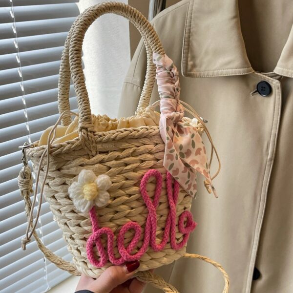 Woven Handbag Women's Fashion Letter Straw Cross Body Bag - Image 3