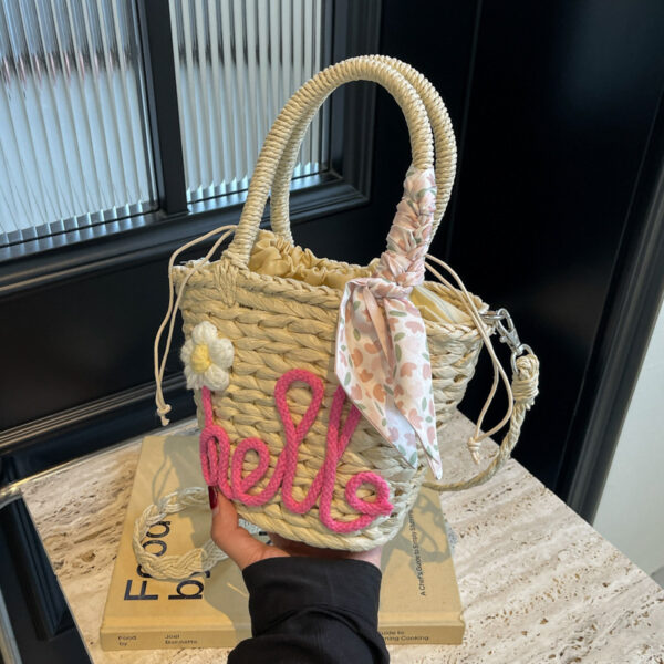 Woven Handbag Women's Fashion Letter Straw Cross Body Bag - Image 8
